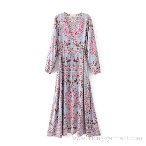 Long Dress For Women Flower Printing Loose Dress